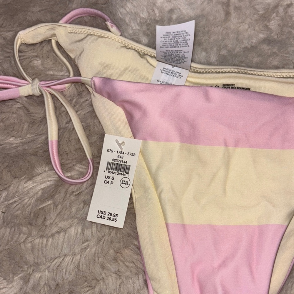 NWT Aerie pink and yellow stripes cheekiest bikini - Picture 3 of 4